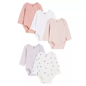 Комплект боди H&amp;M Long-sleeved, 5 штук, светло-сиреневый/розовый