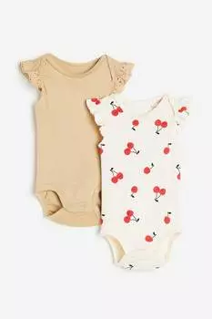 Комплект боди H&amp;M Picot-trimmed, 2 предмета, бежевый/белый