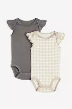 Комплект боди H&amp;M Picot-trimmed, 2 предмета, бежевый/серый