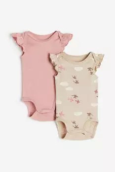 Комплект боди H&amp;M Picot-trimmed, 2 предмета, розовый/бежевый