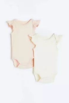 Комплект боди H&amp;M Picot-trimmed, 2 предмета, светло-розовый/кремовый