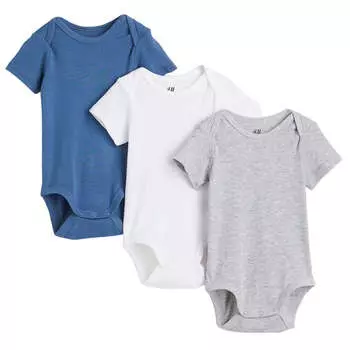Комплект боди H&amp;M Short-sleeved, 3 штуки, синий/белый/серый