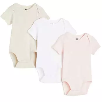 Комплект боди H&M Short-sleeved, 3 штуки, светло-розовый/белый/бежевый