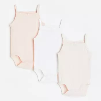 Комплект боди H&M Sleeveless, 3 пары, светло-розовый, белый
