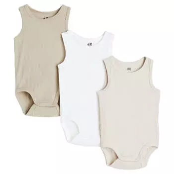 Комплект боди H&M Sleeveless, 3 штуки, бежевый/белый/темно-бежевый