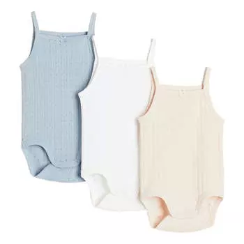 Комплект боди H&amp;M Sleeveless, 3 штуки, голубой/белый/бежевый
