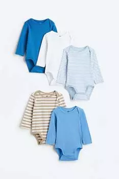 Комплект боди H&amp;M Striped Long-sleeved, 5 пар, светло-голубые