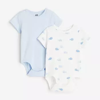 Комплект боди H&amp;M Whales Short-sleeved, 2 пары, светло-голубой