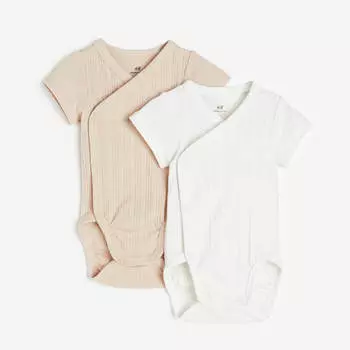Комплект боди H&M Wrapover, 2 пары, светло-бежевый/белый