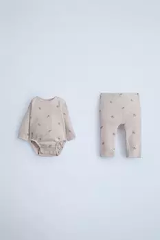 Комплект боди и леггинсы с медвежонком тедди ZARA, песок/мергель