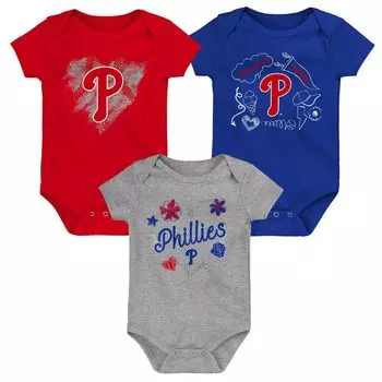 Комплект боди Infant Red/Royal/Grey Philadelphia Phillies Batter Up из 3 шт. Outerstuff