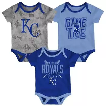 Комплект боди из трех частей для новорожденных и младенцев Kansas City Royals Royal/Голубой/серый с меланжевым отливом Game Time Outerstuff