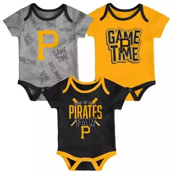 Комплект боди из трех частей Game Time для новорожденных и младенцев Pittsburgh Pirates черного/золотого/серого цвета с меланжом Outerstuff