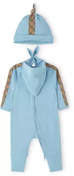 Комплект боди с клетчатой отделкой Baby Blue Голубой пудровый цвет Burberry