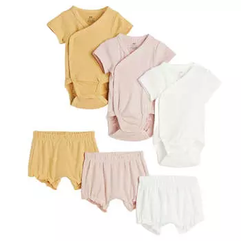 Комплект боди с шортами H&amp;M Jersey, 6 предметов, розовый/желтый/белый