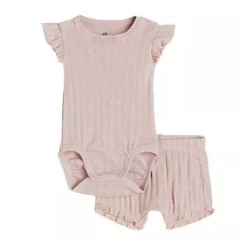 Комплект боди + шорты H&amp;M Cotton, 2 предмета, бежево-розовый