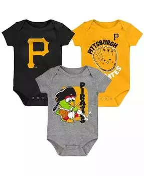 Комплект боди унисекс для новорожденных, черный, золотой и серый цвета Pittsburgh Pirates Change Up, комплект из 3 шт Outerstuff, черный