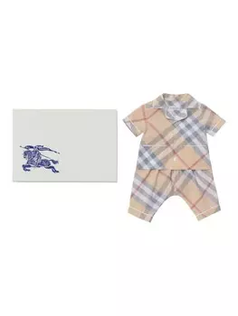 Комплект брюк из хлопка в клетку Burberry Kids, нейтральный цвет