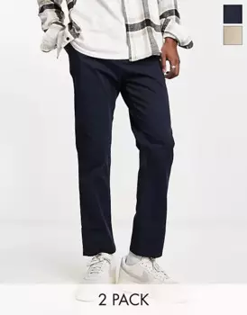 Комплект брюк Pull&Bear Chinos, 2 пары, бежевый/темно-синий
