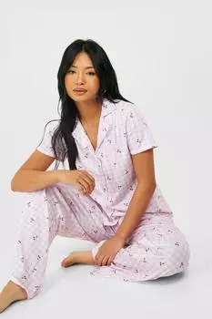 Комплект брюк с короткими рукавами Petite в мелкую клетку вишневого цвета boohoo, розовый