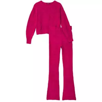 Комплект брюки и пуловер Victoria's Secret Cozy Knit Crewneck Flare, ярко-розовый