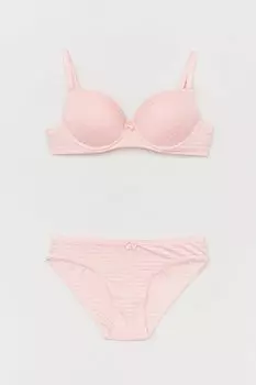 Комплект бюстгальтера с жаккардовыми подкладками Fullamoda, пудрово-розовый