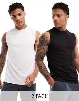 Комплект быстросохнущих футболок без рукавов ASOS 4505 Icon для тренировок (2 пары черно-белых)