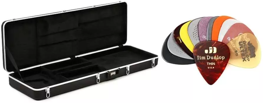 Комплект чехлов для электробас-гитары Gator GC-Bass Deluxe ABS с набором медиаторов Dunlop PVP101 — легкий/средний Gator + Dunlop GC-Bass=1 PVP101=1