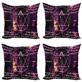 Комплект чехлов для подушек ABAKUHAUS Geometry (4 предмета), Vitruvian Man Occult, современная двусторонняя цифровая печать, 60 см x 60 см, фиолетовый