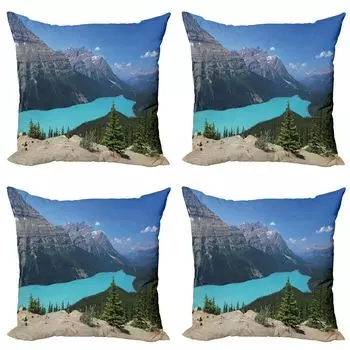 Комплект чехлов для подушек ABAKUHAUS Landscape (4 предмета), Aerial Vista Peyto Lake, современная двусторонняя цифровая печать, 40 x 40 см, многоцветный