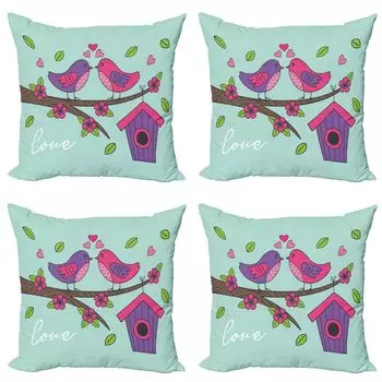 Комплект чехлов на подушки ABAKUHAUS скворечник (4 шт.), Valentines Love Flowers, современная двусторонняя цифровая печать, 40 см x 40 см, синий многоцветный
