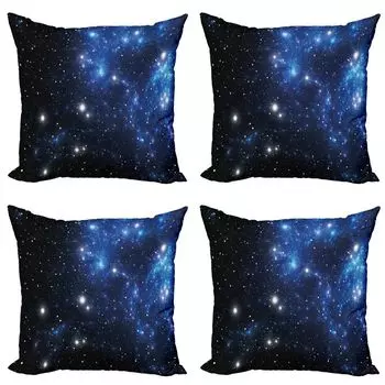 Комплект чехлов на подушку ABAKUHAUS Constellation (4 предмета), Туманность космической звезды, современная двусторонняя цифровая печать, 40 см x 40 см, синий черный белый