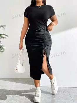 Комплект черной юбки Essnce для женщин больших размеров, удобный в ношении, сшитый по фигуре, имеет цепочку на шнурке Shein, черный