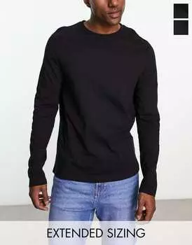 Комплект черных футболок с длинными рукавами и круглым вырезом ASOS DESIGN (2 шт.)