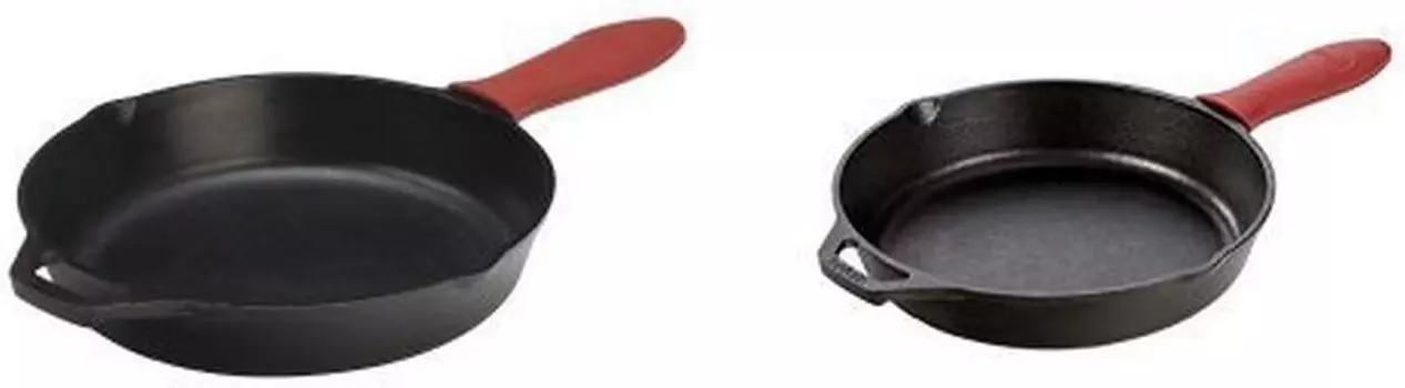 Комплект чугунной сковороды Lodge Manufacturing Company: 12 дюймов и 10,25 дюйма с красной силиконовой ручкой для нагревания, Red