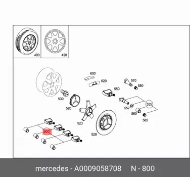 Комплект датчиков давления шин rdk A0009058708 MERCEDES-BENZ