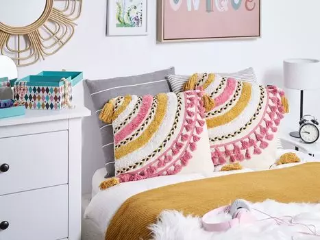 Комплект декоративных подушек BELIANI, 2 шт., разноцветные, из хлопка с кисточками, тафтинговые, 45 х 45 см, квадратные, съемный чехол для комнаты подростка, детской комнаты