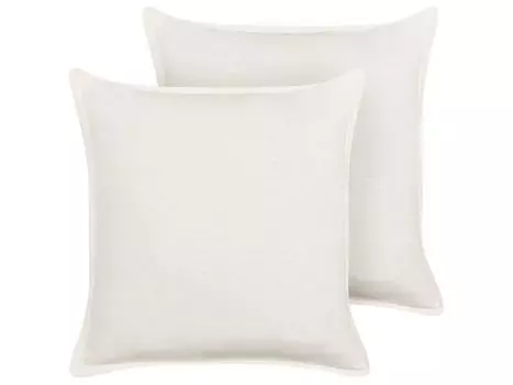 Комплект декоративных подушек BELIANI из 2 белых льняных и хлопковых подушек 45 х 45 см, чехол с наполнителем на молнии, однотонный, классический, для гостиной, спальни