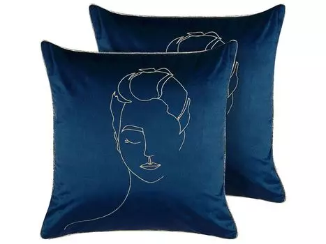 Комплект декоративных подушек BELIANI из 2-х бархатных подушек темно-синего и золотого цвета с наполнителем 45х45 см силуэт лица женственные аксессуары для дома гостиная спальня прихожая