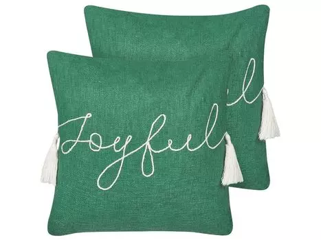 Комплект декоративных подушек BELIANI из 2 зеленых хлопковых чехлов с наполнителем, квадрат с надписью 45 x 45 см, рождественский мотив, украшение на молнии для гостиной, спальни