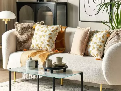 Комплект декоративных подушек BELIANI из 2 желтых и светло-бежевых подушек с наполнителем 45 х 45 см, цветочный мотив с кисточками, аксессуары для дома, гостиная, спальня, прихожая