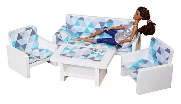 Комплект деревянной мебели для гостиной большого кукольного домика: диван+кресла+журнальный столик, 10 шт. , ПИРАМИДЫ PINO