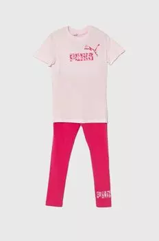 Комплект детских хлопковых леггинсов Puma, розовый