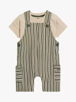 Комплект детских комбинезонов в полоску и футболки JoJo Maman Bb, хаки