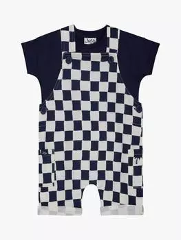 Комплект детских комбинезонов в шахматную клетку и футболки JoJo Maman Bb, темно-синий