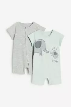 Комплект детских пижам H&M Cotton, 2 предмета, серый/светло-зеленый