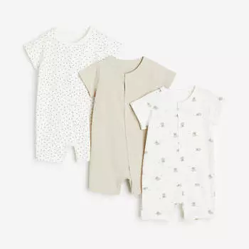 Комплект детских пижам H&M Cotton, 3 предмета, белый/светло-бежевый