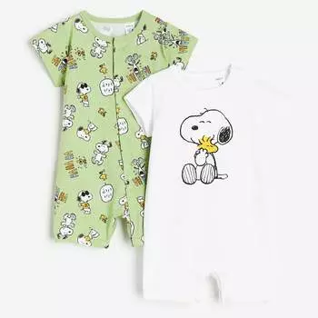 Комплект детских пижам H&M Snoopy Printed, 2 предмета, светло-зеленый/белый