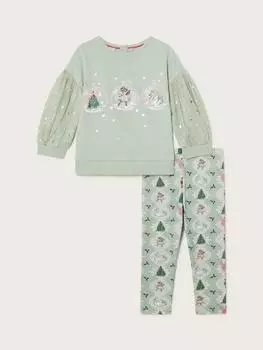 Комплект детских рождественских джемперов и леггинсов с безделушками Monsoon, зеленый/разноцветный