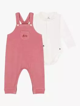 Комплект детских велюровых комбинезонов и боди Petit Bateau, цвет Rosewood